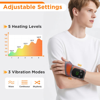 Heated Wrist Massager Wrap with Three or Five Heat Settings, Three Vibration Modes and Adjustable Strap, Type-C Rechargeable Models for Personal-Care Breaks