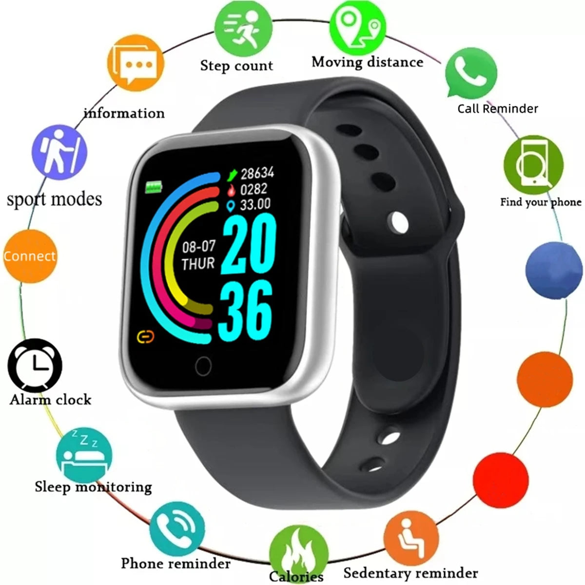 Y68 and 116Plus Fitness Smart Watch with Silicone Wristband, Circular Touch-Button Control and App Setup, Everyday Activity Tracking and Message Reminder References
