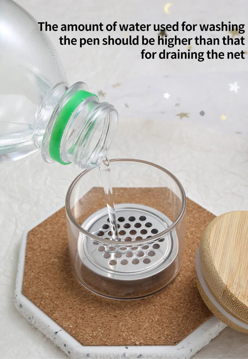 Nail Brush Cleaning Cup with Stainless Steel Mesh Base, Glass Manicure Tool Container for Brush Washing and Compatible Nail Drill Bit Cleaning