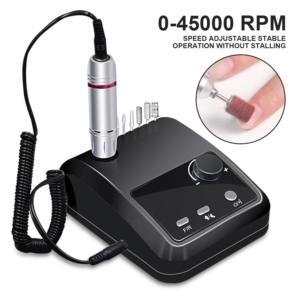 Rechargeable Nail Drill 204 with Listed 45,000 RPM Maximum, LCD Speed and Battery Display, Brushless Motor and Aluminum Alloy Body for Acrylic and Gel Filing