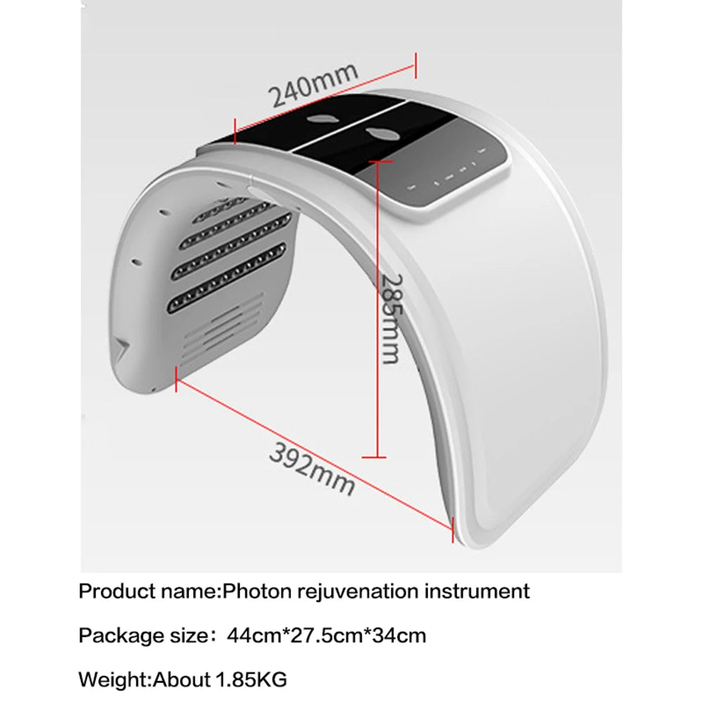 Facial LED Beauty Machine with Seven Listed Light Colors and Spray Option, 10W DC 12V Device with Adapter and Eyeshade References for At-Home Beauty Routines