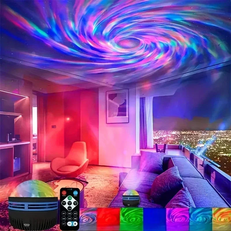 USB Galaxy Projector Light with Starry Sky, Aurora, Water Wave or Crystal Style Options, Decorative Bedroom and Party Lighting with Select Remote Versions