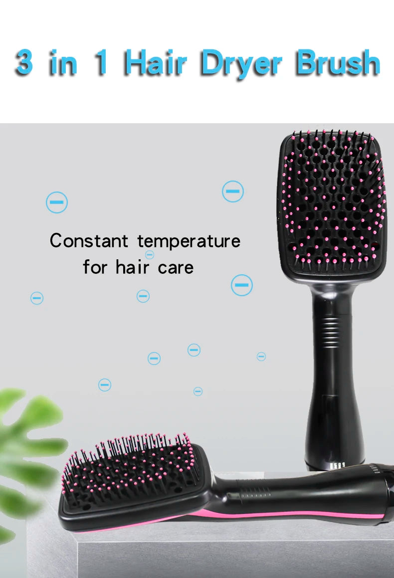 Hot Air Styling Comb, Black Ionic Hair Dryer Brush for At-Home Drying, Straightening and Curling with US 110V and Regional Plug Options