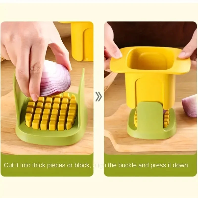 Hand Pressure Vegetable Dicer, Manual Stainless Steel Grid Cutter with PP Body and Listed 1.2cm Cube Design in White or Yellow for Home Ingredient Preparation