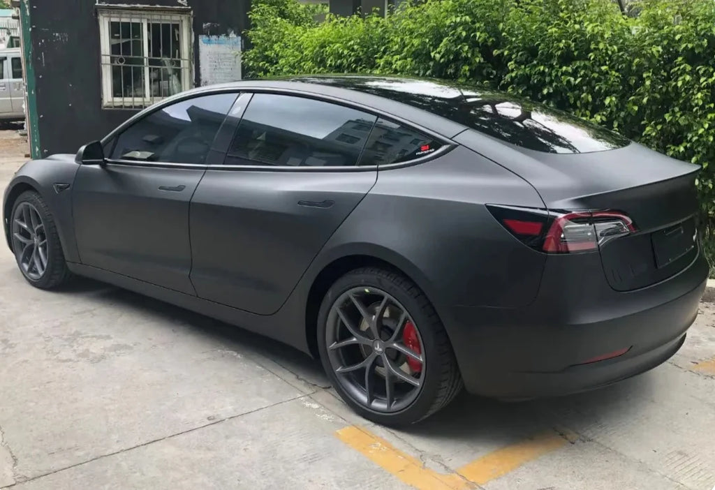 Matte Black Vinyl Wrap with Air Release Channels, Self-Adhesive 0.13mm Car and Motorcycle Styling Film in Four Sheet Sizes for Compatible Smooth Surfaces