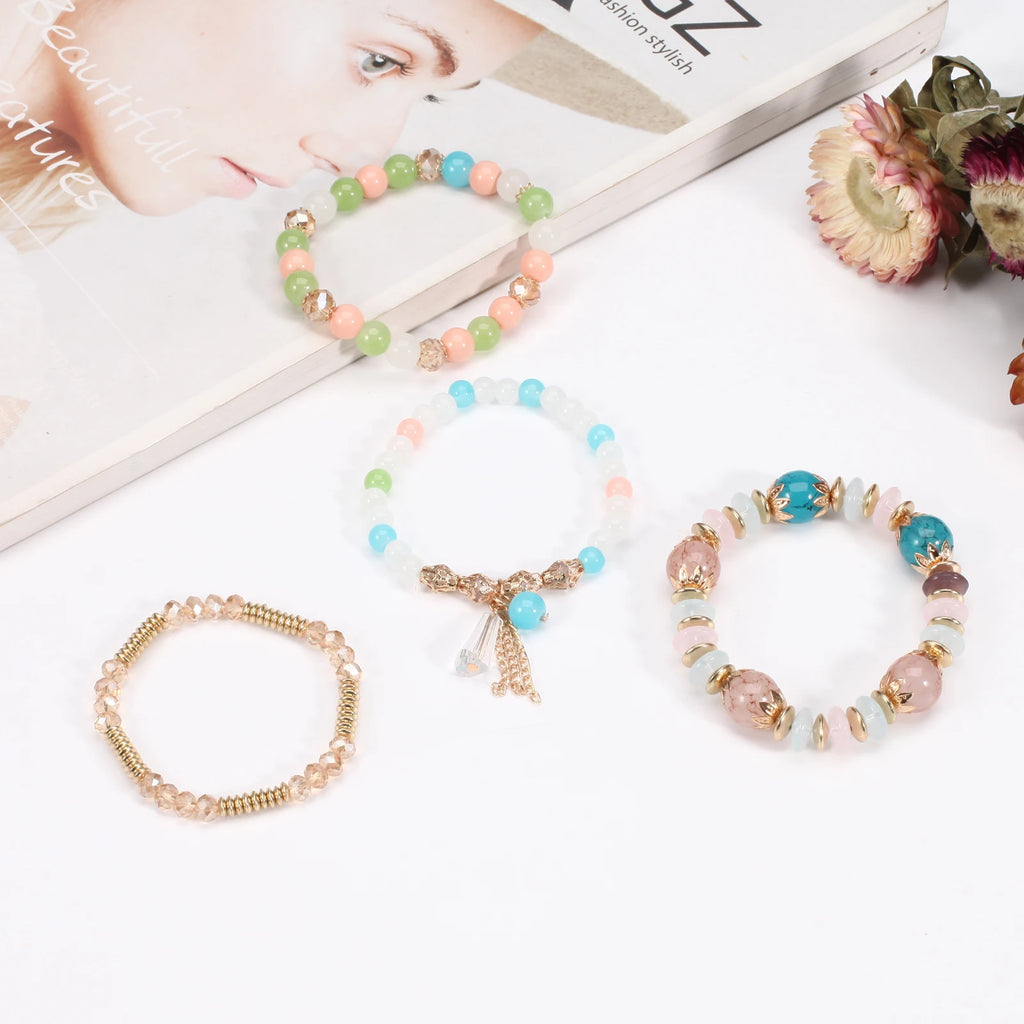 Boho Beaded Bracelets for Women, Stackable Multilayer Acrylic Bead Jewelry with Stretch Cord and Eight Color Options for Everyday Outfits and Gifts