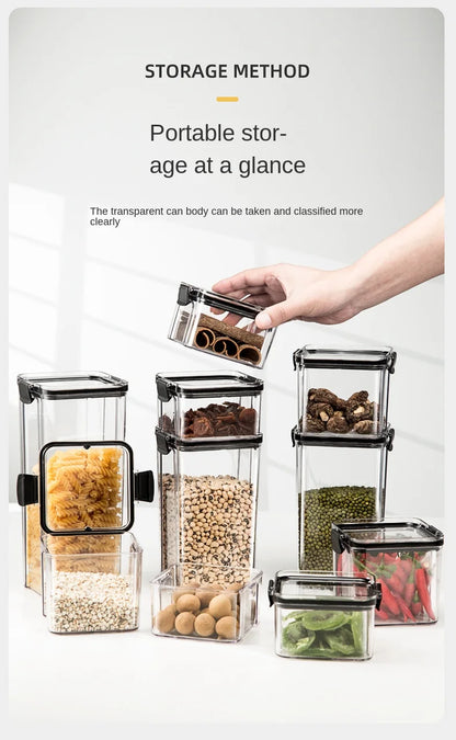 Clear Pantry Storage Jars with White or Black Covers, Five Capacity Options from 460ml to 1800ml and Single-Size Packs or Mixed Five-Size Kitchen Sets