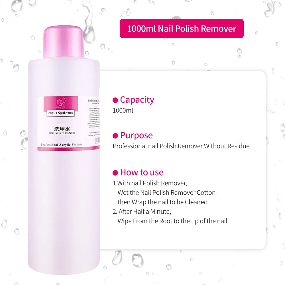 Nail Care Liquid Options with Listed 1000ml Reference, Gel Remover, Polish Remover, Nail Surface Cleaner or Brush Cleaner for Adult Manicure Supplies