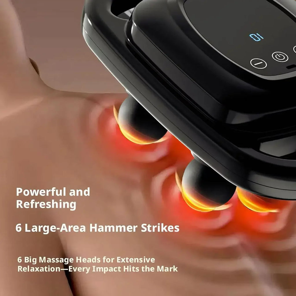 Six-Head Oscillating Massage Gun in Black, Portable Personal-Care Muscle Massager for Manufacturer-Approved At-Home Relaxation and Adult Gift Ideas
