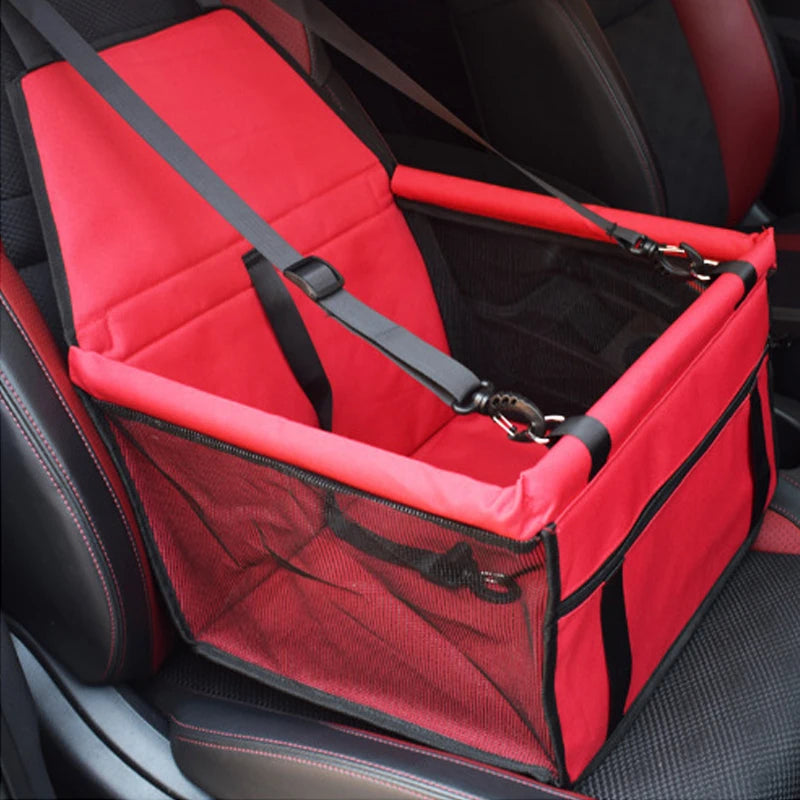 Dog Car Booster Seat Basket with Mesh Design, Foldable Pet Travel Carrier for Compatible Vehicle Seating, Black, Red, Pink, Blue and Gray Option Labels