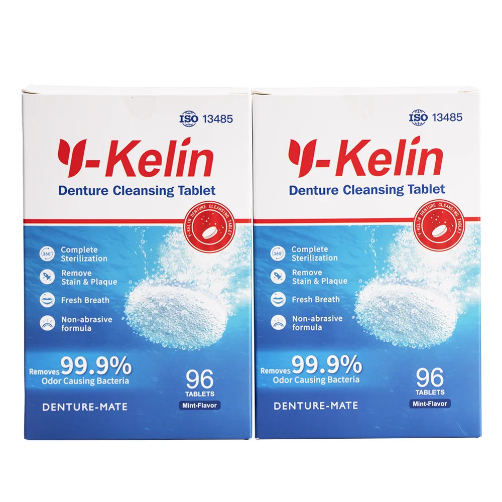 Denture Cleaning Tablets by Y-Kelin, 30, 60 or 90 Tablet Options for Full and Partial Denture Soaking and Compatible Removable Retainer Care
