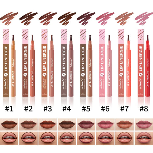 Lip Liner Stain by Lakerain with Flexible Ballpoint Felt Tip, Listed 1ml Lip Contour Makeup for Outlining, Shading and Filling with Eight Named Shade Choices