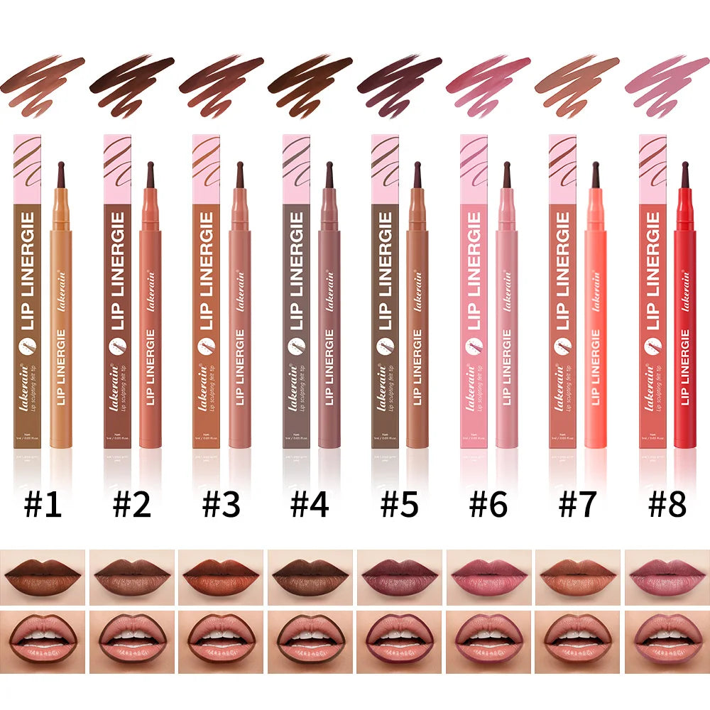 Lip Liner Stain by Lakerain with Flexible Ballpoint Felt Tip, Listed 1ml Lip Contour Makeup for Outlining, Shading and Filling with Eight Named Shade Choices