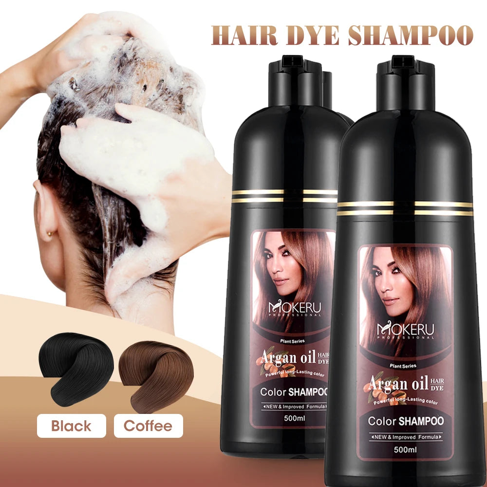 Hair Dye Shampoo by Mokeru with Listed Argan Oil, Black Brown Red Purple and Silver Gray Shade Options for Adult At-Home Hair Coloring Routines