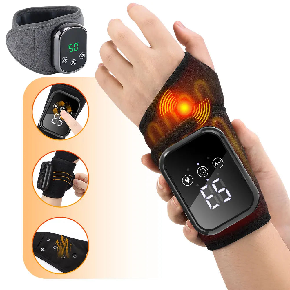 Heated Wrist Massager Wrap with Three or Five Heat Settings, Three Vibration Modes and Adjustable Strap, Type-C Rechargeable Models for Personal-Care Breaks