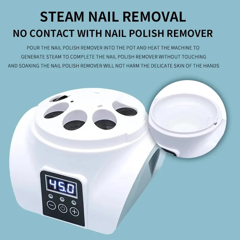 Five-Finger Gel Nail Removal Machine with Heated Steam Reference, Top-Cover Design and US, UK, AU or EU Plug Options for Adult Manicure Routines