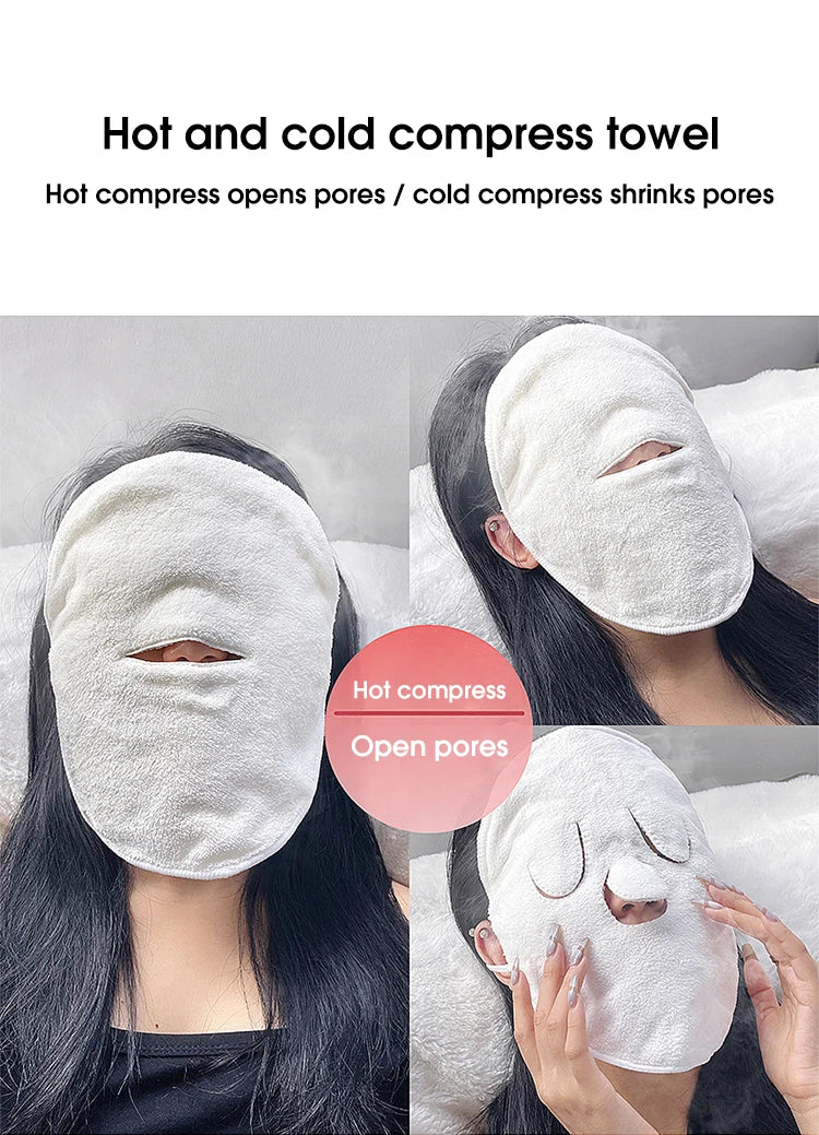 Face Compress Towel with Ear-Hanging Design, Single-Hole or Three-Hole Facial Cloth Options for Instruction-Guided Warm or Cool Wet Skincare Routines