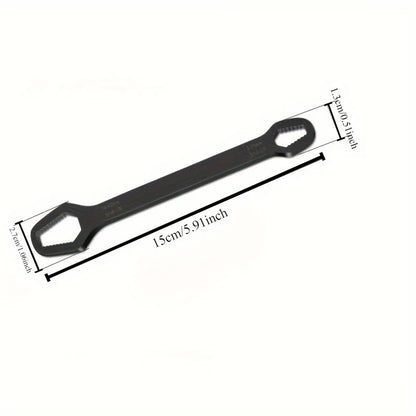 Double Ended Adjustable Wrench in Black, Single Manual Spanner with Listed 3-17mm Self-Tightening Range for Compatible Nuts and Household Repair Tasks