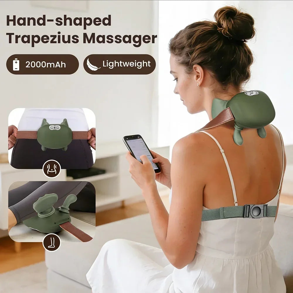 Kneading Neck and Shoulder Massager in Green with USB Type-C Option, Wireless Massage Shawl and Brushless Motor References for Adult Comfort Routines