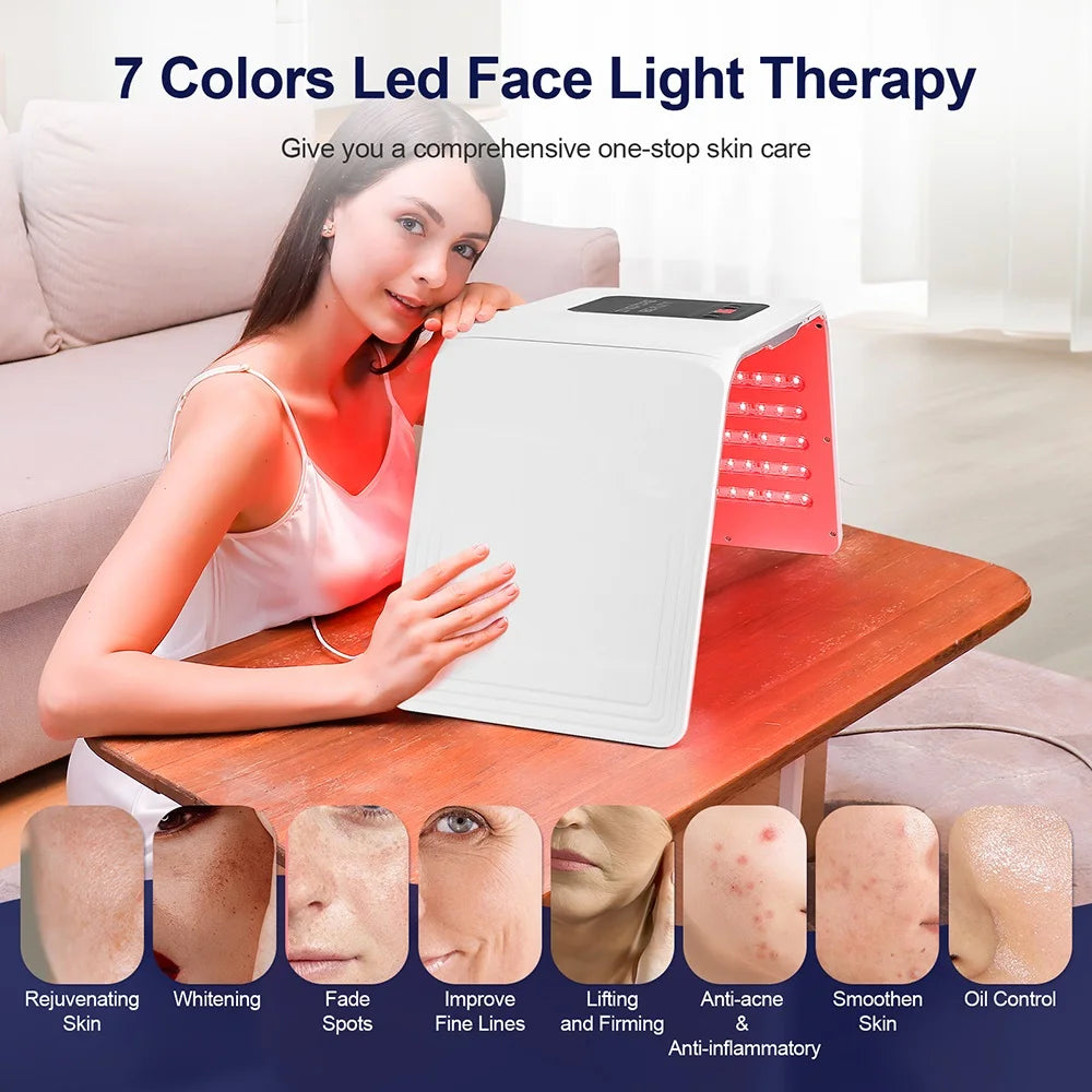 Foldable LED Facial Light Machine with 160 Listed LEDs and Seven Color Modes, 24W Face and Body Beauty Device with Eye Protection and Regional Plug Options