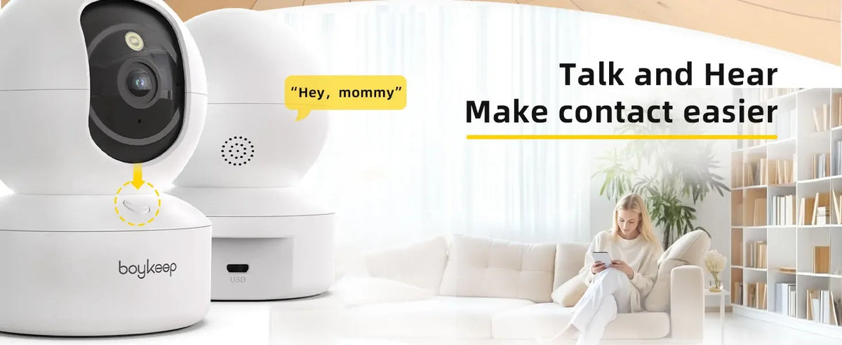 Indoor WiFi Security Camera by BoyKeep, Listed 2K Video with Dual-Band WiFi, 360-Degree PTZ, Infrared Night Vision and Two-Way Audio, USB Selection
