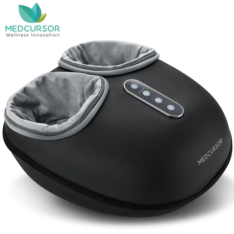 Medcursor Shiatsu Foot Massager with Heat and Roller Massage, Black MDFM400 Electric Foot Care Machine with US or EU Plug Options for Home Relaxation