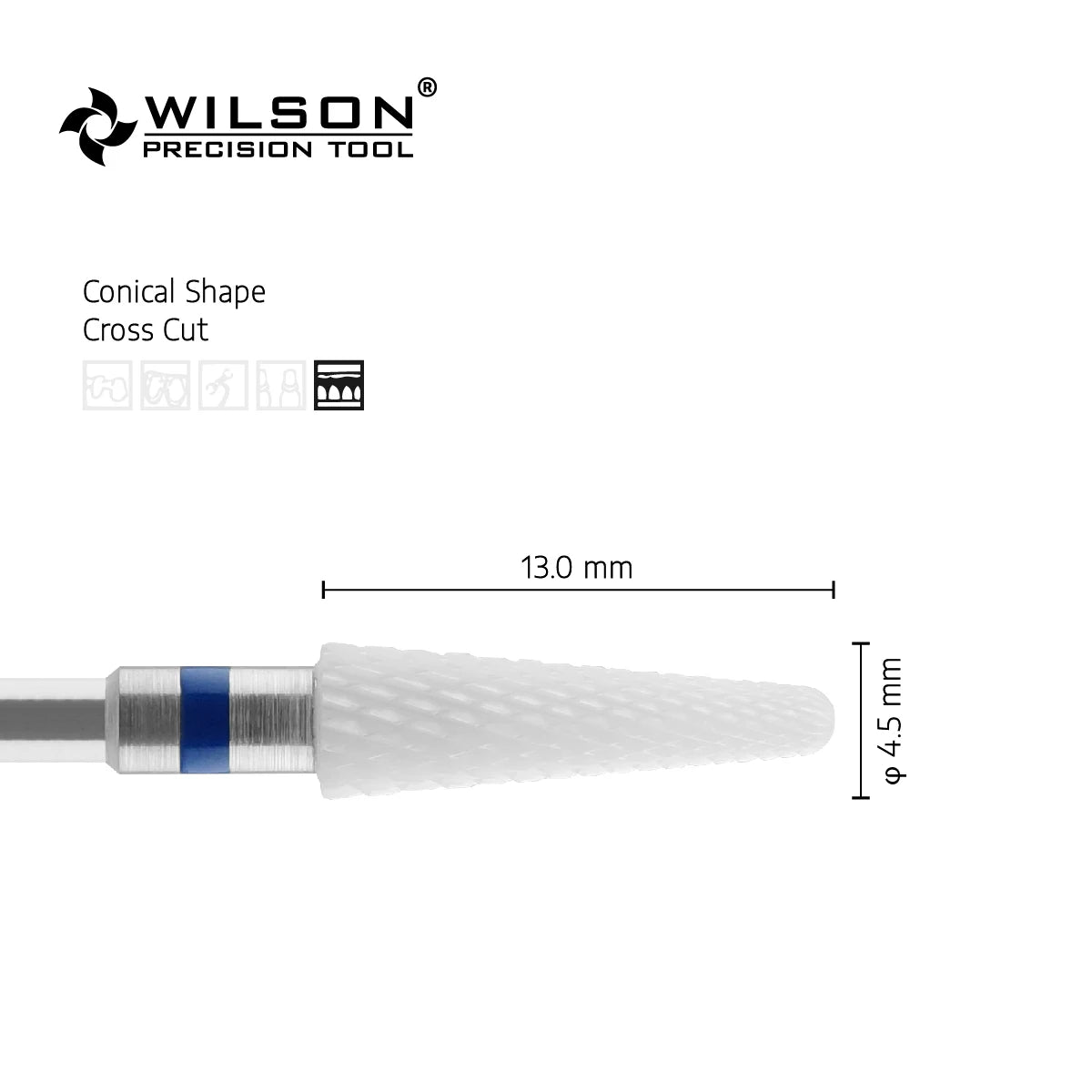 White Zirconia Burs with Conical Shape and Cross-Cut Design, Listed 4.5mm Size Reference and Eight Single-Piece Model Options for Rotary Tool Compatibility Review