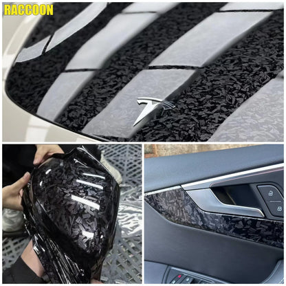 Forged Carbon Look Vinyl Wrap, Glossy Black Flexible PVC Decorative Film with Listed Air Release Channels and Three Size Options for Vehicle Trim Styling