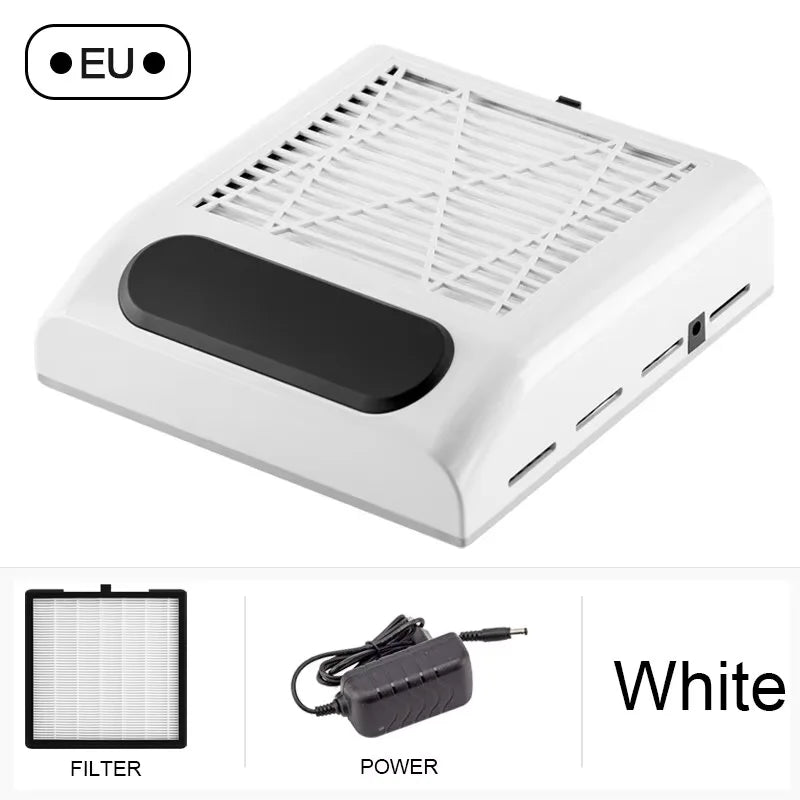 Detachable Filter Nail Dust Collector in White with EU Plug Option, Electric Vacuum Fan Reference for Acrylic Filing and Adult Manicure Workstation Setup