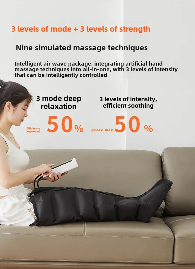 Air Wave Compression Leg Massager with Zipper Design, Three Listed Modes and Intensity Levels in Basic, Lengthen or Lengthen Type-C Options for Adult Relaxation