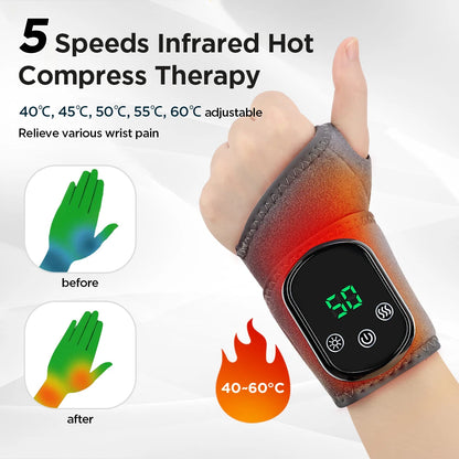 Heated Wrist Massager Wrap with Three or Five Heat Settings, Three Vibration Modes and Adjustable Strap, Type-C Rechargeable Models for Personal-Care Breaks