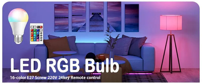 RGB LED Light Bulb E27 AC220V 8W, 16 Color Dimmable Mood Lighting with 24-Key Infrared Remote for Compatible Fixtures and Party Decor
