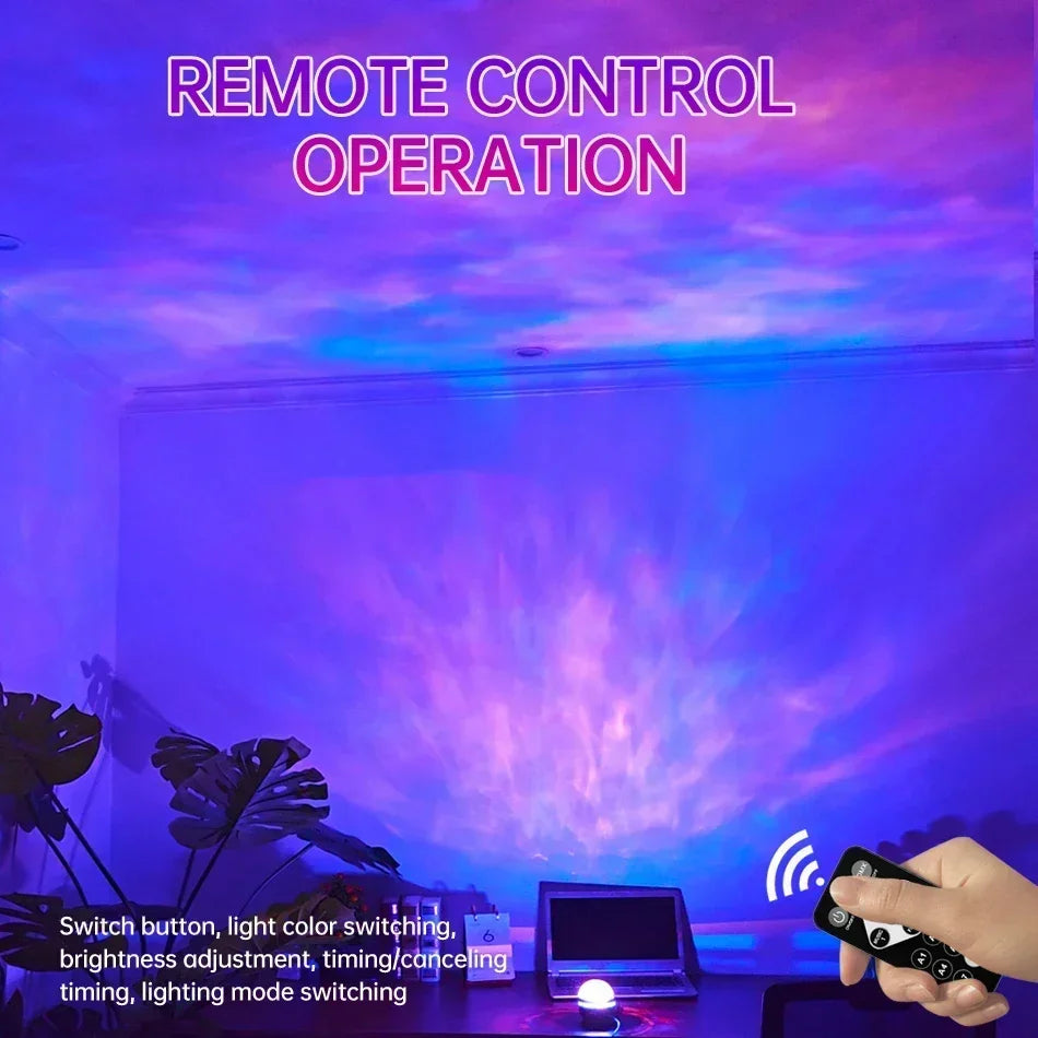 USB Galaxy Projector Light with Starry Sky, Aurora, Water Wave or Crystal Style Options, Decorative Bedroom and Party Lighting with Select Remote Versions