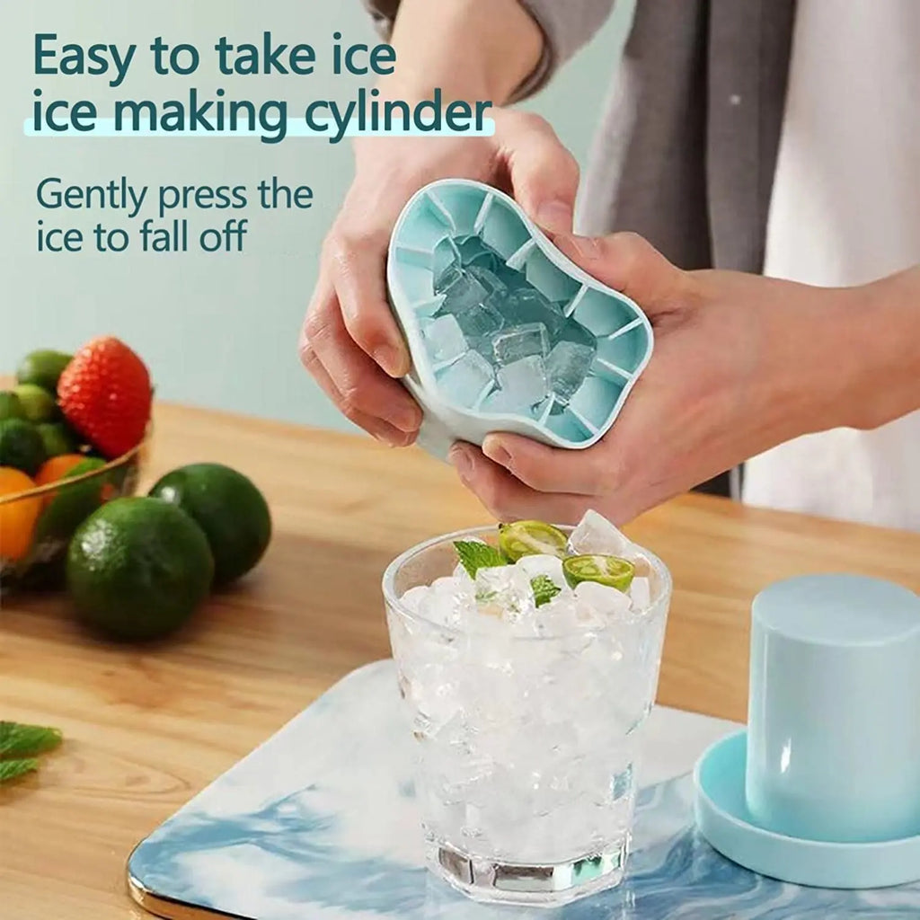 Silicone Ice Cube Mold with Lid, Round Ice Bucket Tray for Freezer, Mini Bullet Ice Maker for Cocktails, Whiskey, Juice, Home Bar and Party Drinks, Pink, Yellow and Blue