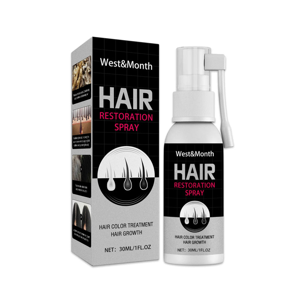 Gray Hair Coverage Spray with Black Color and Serum References, Single or Promotional Purchase Labels for Cosmetic Gray and White Hair Appearance Care