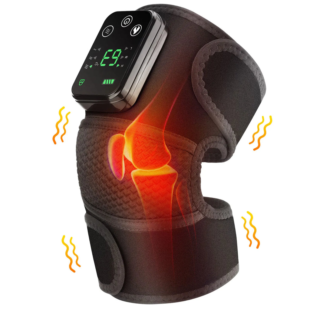 Rechargeable Heated Knee Wrap with Vibration, Listed 4000mAh Battery, Three Heat and Three Massage Levels with Straps for Knee, Shoulder or Elbow Use
