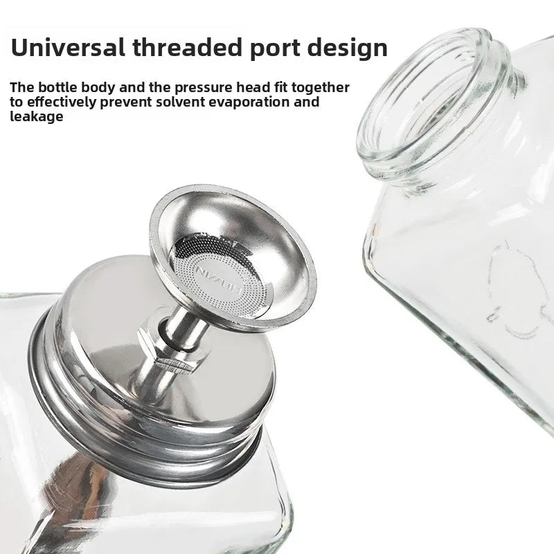 Nail Polish Remover Dispenser Bottle, 180ml Square Refillable Glass Container with Push-Down Pump for Home Manicures and Salon Nail Stations