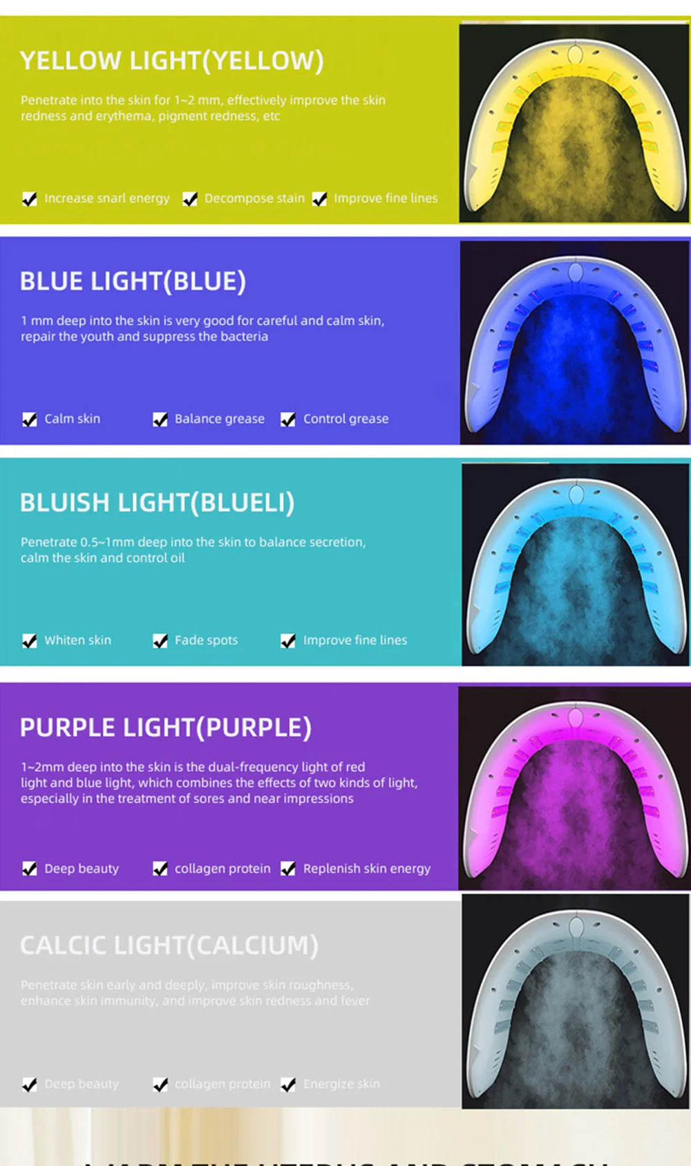 Facial LED Beauty Machine with Seven Listed Light Colors and Spray Option, 10W DC 12V Device with Adapter and Eyeshade References for At-Home Beauty Routines