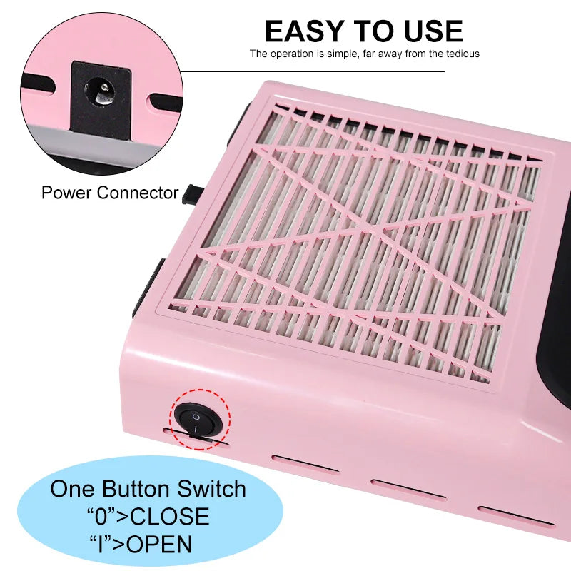 Nail Dust Collector with Touch Switch and Replaceable Filter, ABS Manicure Vacuum in White, Pink, Silver or Gold with US and EU Selection Labels