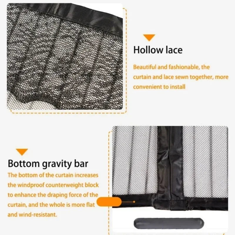 Magnetic Mesh Door Curtain with No-Drill Hook-and-Loop Mounting, Polyester Insect Screen in Black or White, 90 x 210 cm and 100 x 210 cm for Home Ventilation
