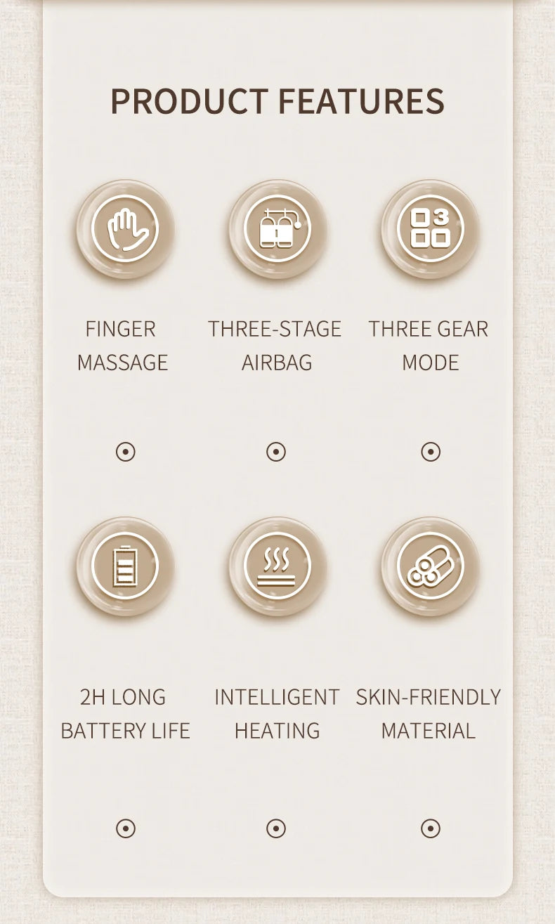 Cordless Heated Hand Massager with 13 Airbags, 3 Massage Modes and 5 Compression Levels, Gray Type-C Rechargeable Device for Adult Home Relaxation