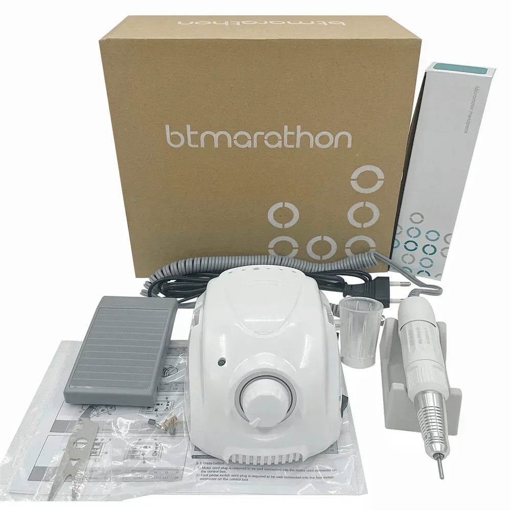 Manicure Micromotor Drill in BT Marathon Style Options with US or EU Plugs, Listed 65W Power, 35,000 RPM and H200 Handle References for Adult Nail Work