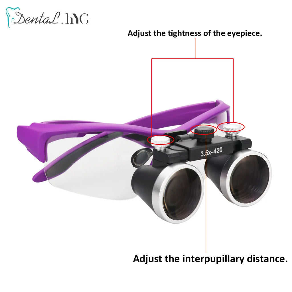 Binocular Dental Loupes with 2.5X or 3.5X Magnification and 420mm Working Distance, Six Color Options with Listed Fabric Bag for Professional Use