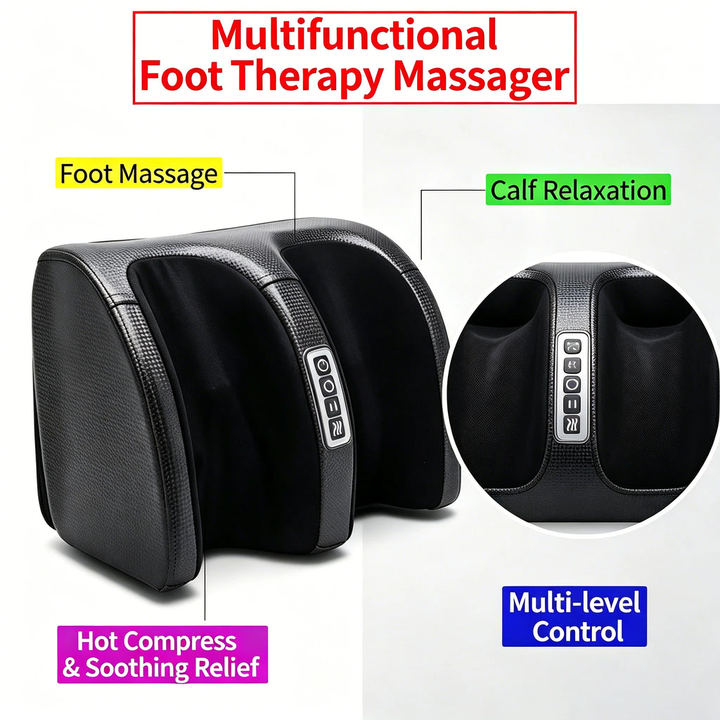 EU Plug Heated Foot Massager for 220-240V Power, Electric Kneading Machine with Adjustable Rotation and Massage Speed, PU Outer and Soft Velvet Liner