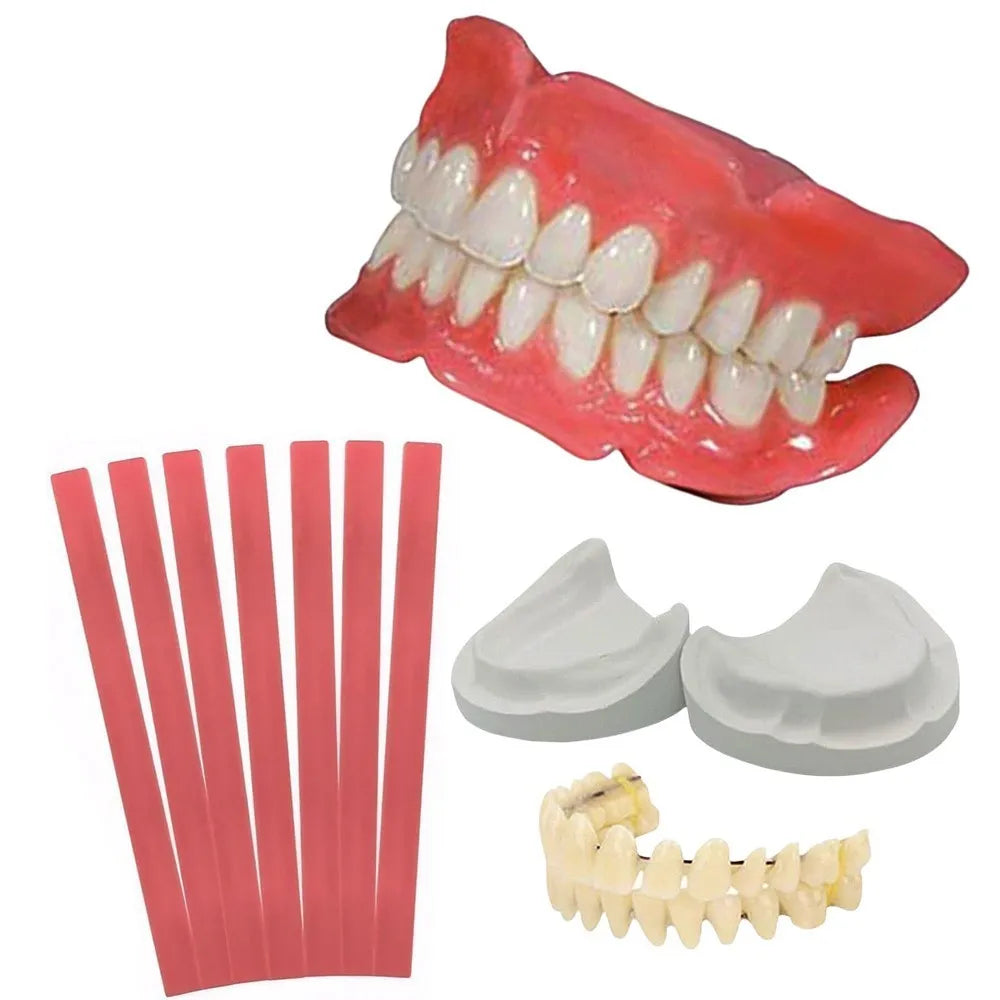 Denture-Style Resin Teeth and Wax Kit, 1Set Selection with Upper and Lower Configuration References for Adults, Professional Dental Fit Review Required