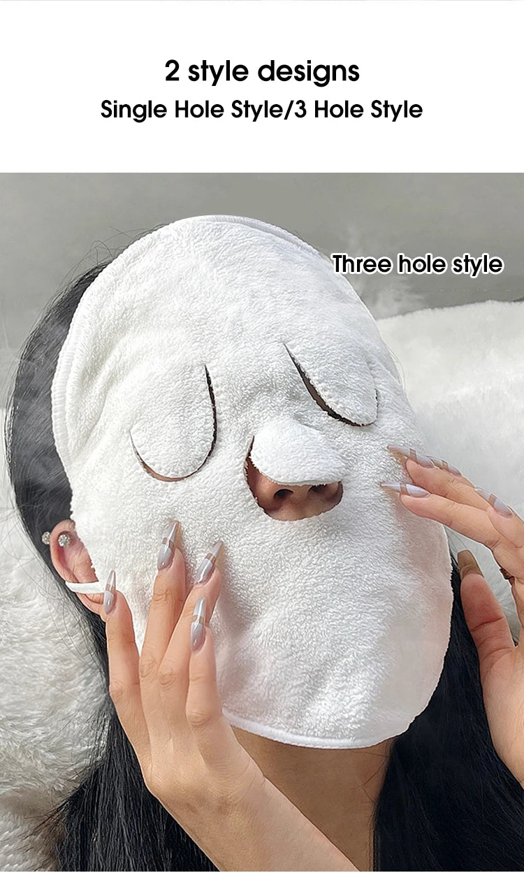 Face Compress Towel with Ear-Hanging Design, Single-Hole or Three-Hole Facial Cloth Options for Instruction-Guided Warm or Cool Wet Skincare Routines