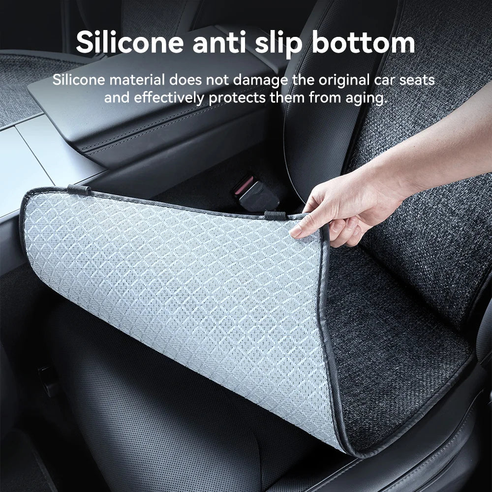 Car Seat Cushion Pads Listed for 2026 Tesla Model YL Six-Seat Layout, YZ Mesh Composite Fabric with Linen and Ice Silk References, Row-Specific Pack Options