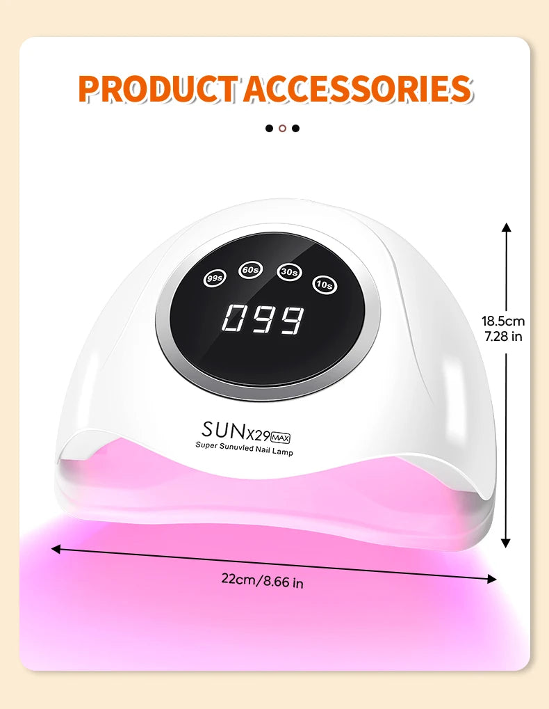 DianaBeauty Gel Curing Lamp Options with SUN X29 MAX Listed 90 LEDs, Infrared Sensor and Four Timers, Nine Model Labels and US, EU, AU or UK Plug Choices