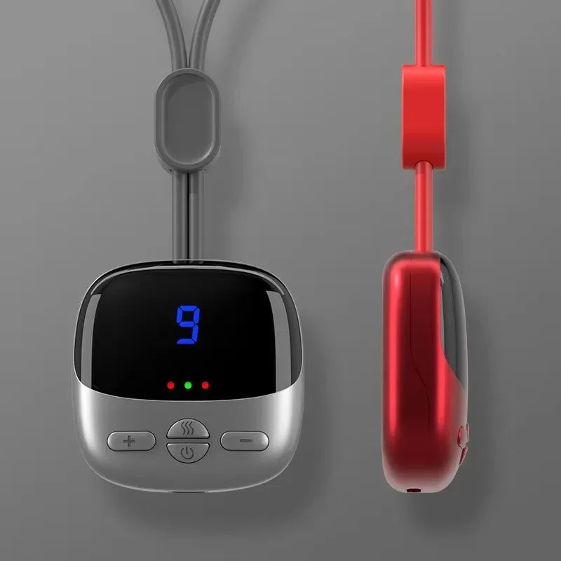 Pendant-Style Heated Neck Massager with Four Low-Frequency Modes, 15 Intensity Levels, Three Heat Settings and LED Display in Gray or Red