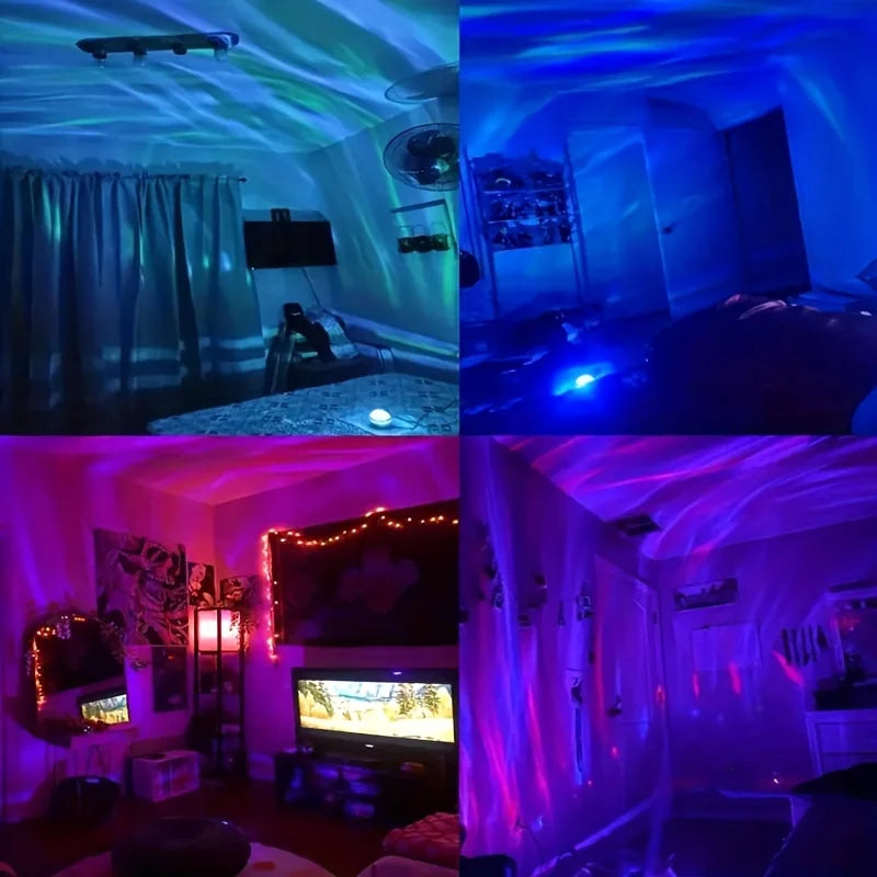RGB Projection Night Light with Remote Control, USB 5V LED Lamp with Removable Shade in Aurora or Water Ripple Options for Bedroom, Game Room and Party Decor